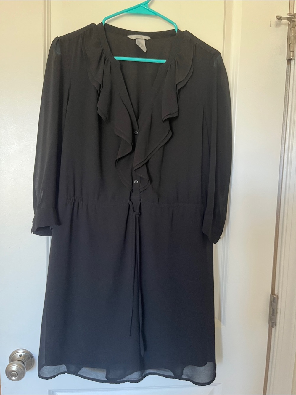 H&M Black Ruffle-Front Long Sleeve Dress